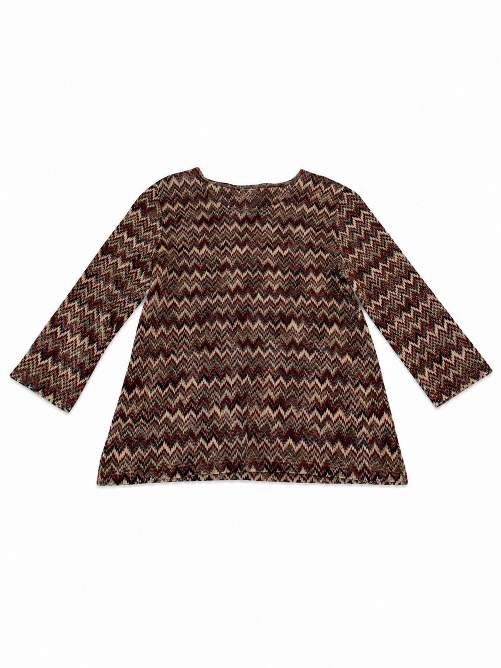 Women’s Large Multicolor Chevron Knit Tunic Top 3/4 Sleeve Boho Blouse